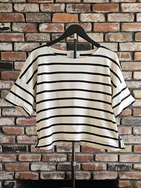La Ligne Short Sleeve Breton Tee - Ecru/navy XL